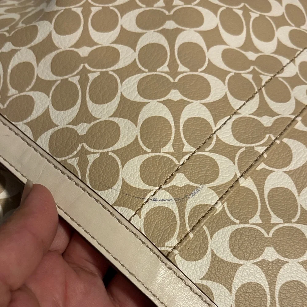 Coach Tan and Pink Heritage Stripe Signature Tote - Picture 9 of 10